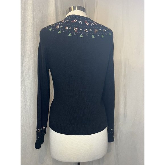 CHARTER CLUB Christmas Women's Cardigan Sweater Button up Size Medium Black - Picture 6 of 16